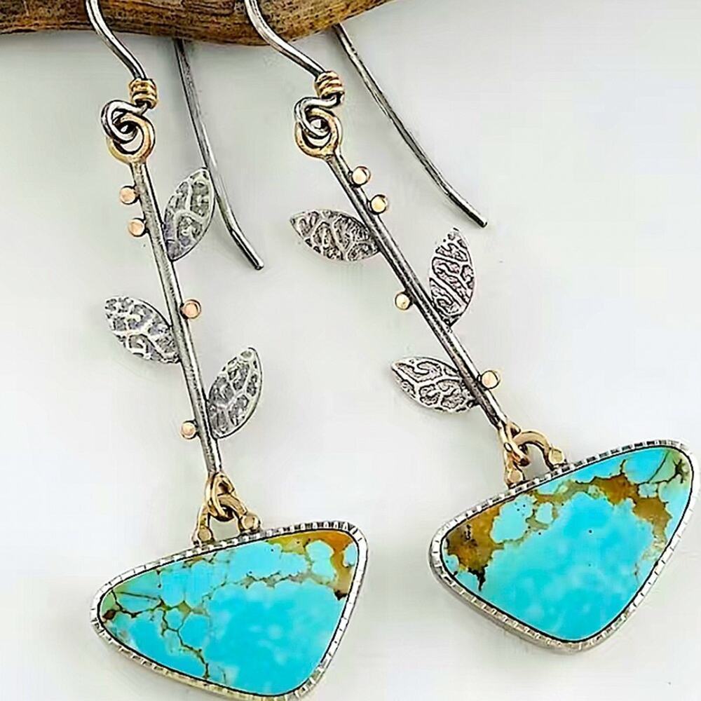 Vintage Turquoise Silver Boho Dangle Drop Earrings